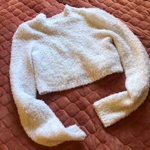 White fuzzy crop top long sleeve
